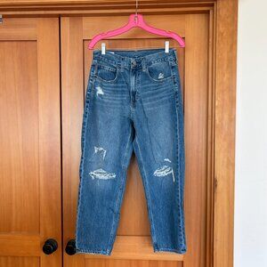 GAP High Rise Barrel Jeans (distressed medium wash)